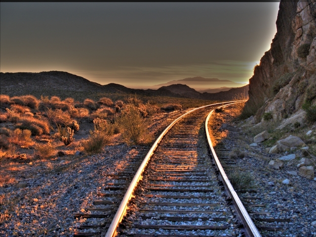 HDR shot of the sunrise on the tracks at the end of Dos Cabezas Road